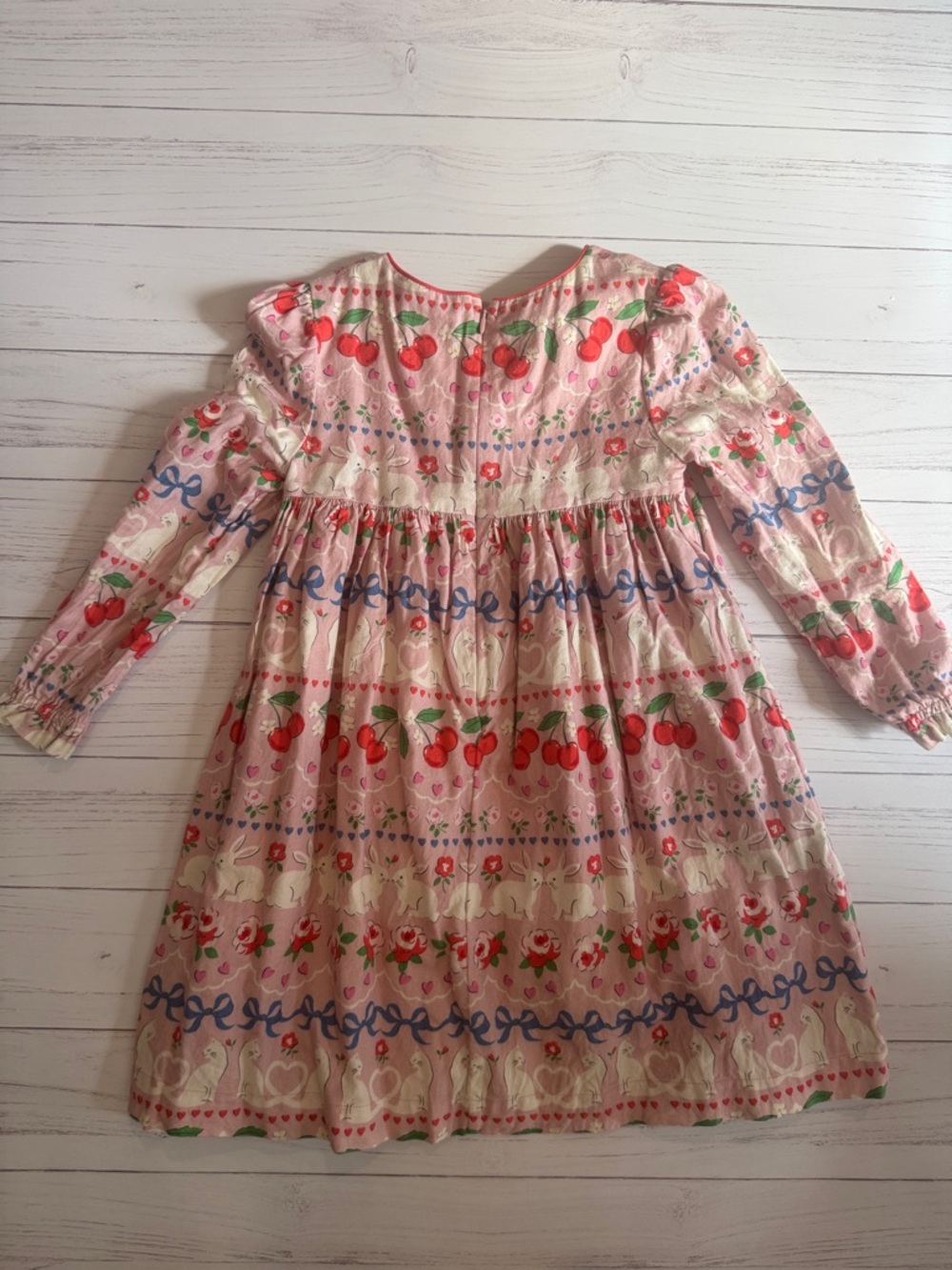 Mini Boden Girls Pink Cherry Print Long Sleeve Dress - Picture 6 of 7